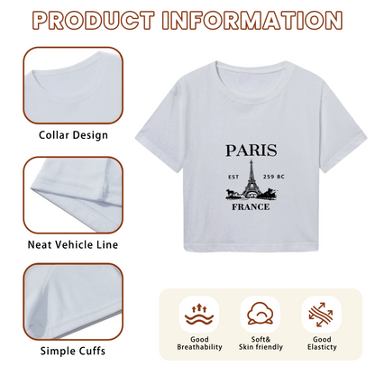 Retro Gray Crop T-Shirt With Classic Paris Eiffel Tower Graphic