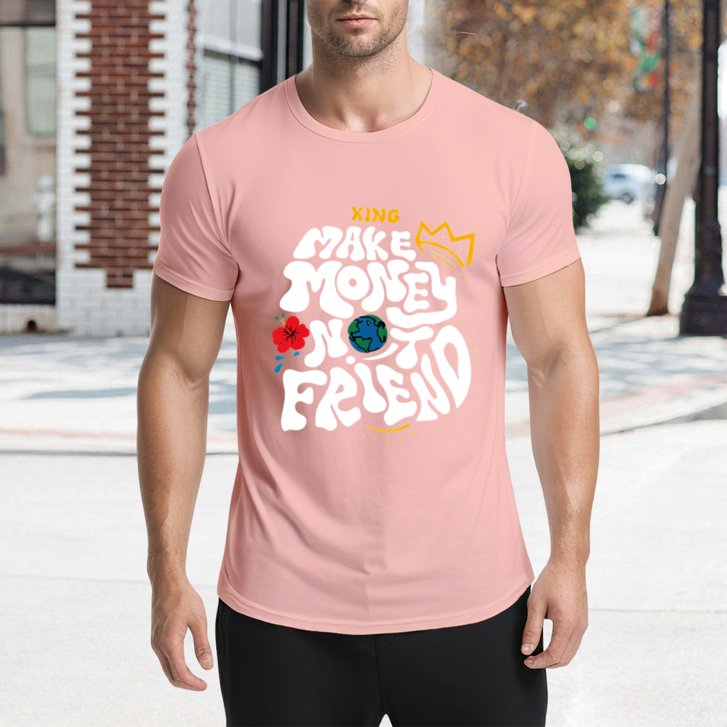 Make Money Not Friends Retro Groovy Hustle King Tee