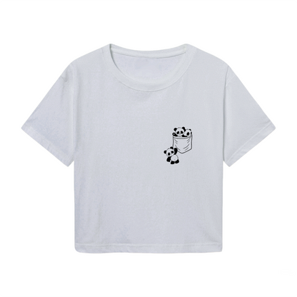 Pocket Mini Panda Light Gray Cute Crop Top ¨C Kawaii Minimalist Daily Tee