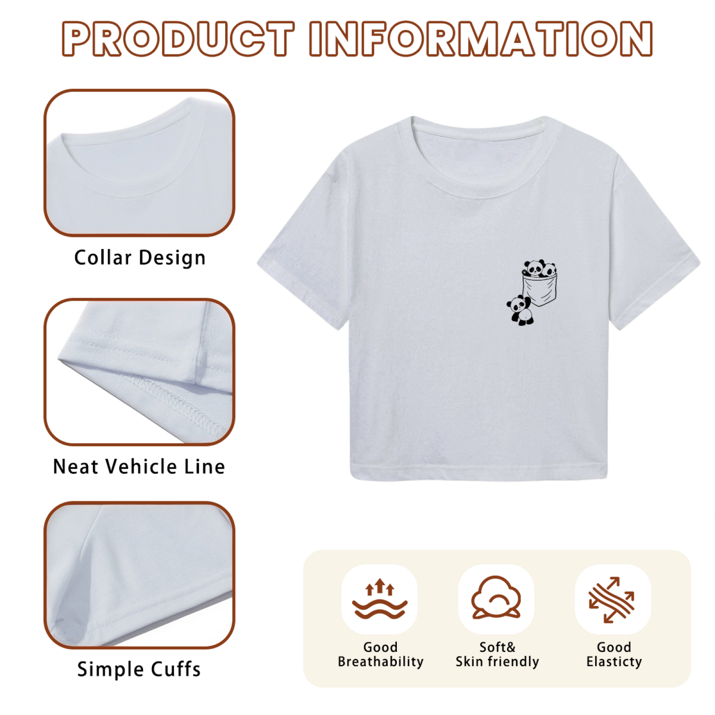 Pocket Mini Panda Light Gray Cute Crop Top ¨C Kawaii Minimalist Daily Tee