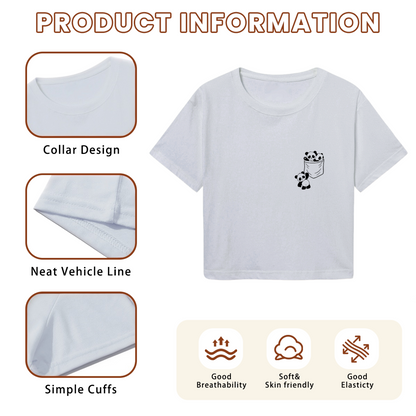 Pocket Mini Panda Light Gray Cute Crop Top ¨C Kawaii Minimalist Daily Tee