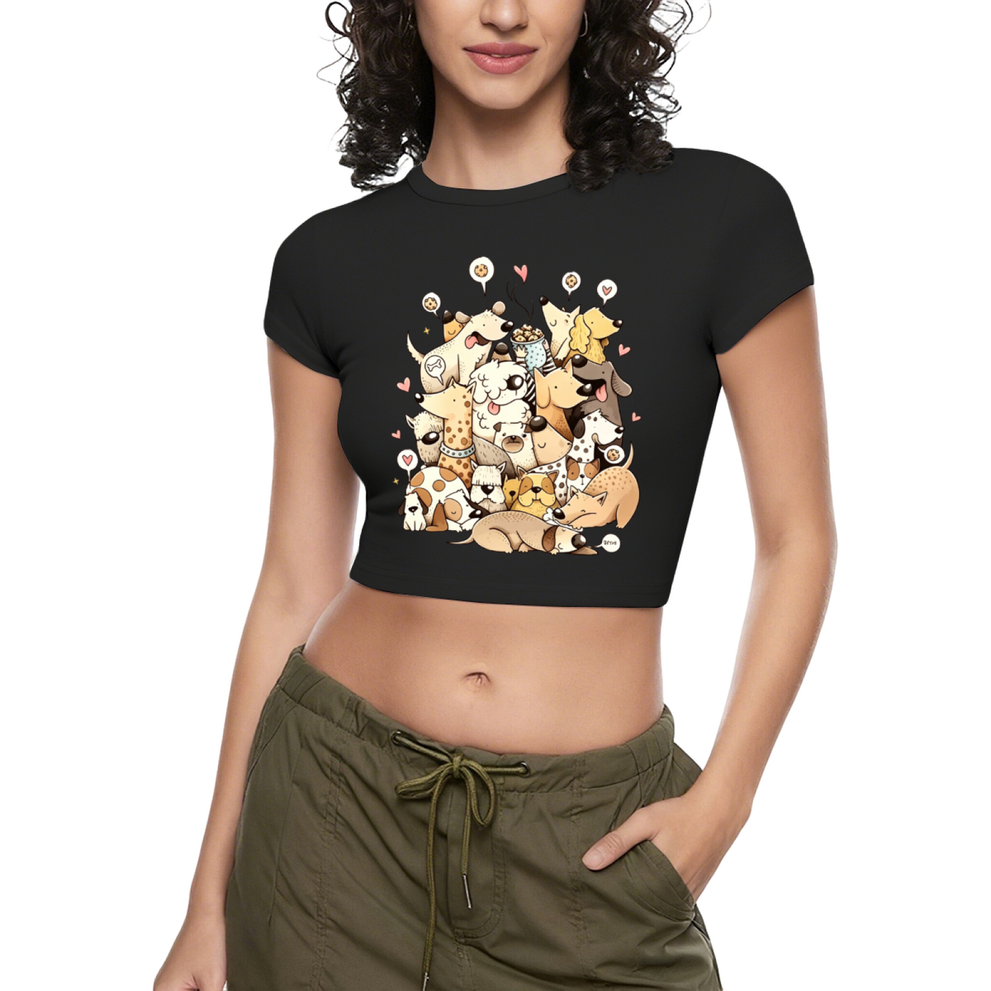 Pile of Cute Puppies Doodle Y2K Crop Top