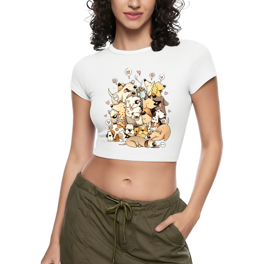Pile of Cute Puppies Doodle Y2K Crop Top