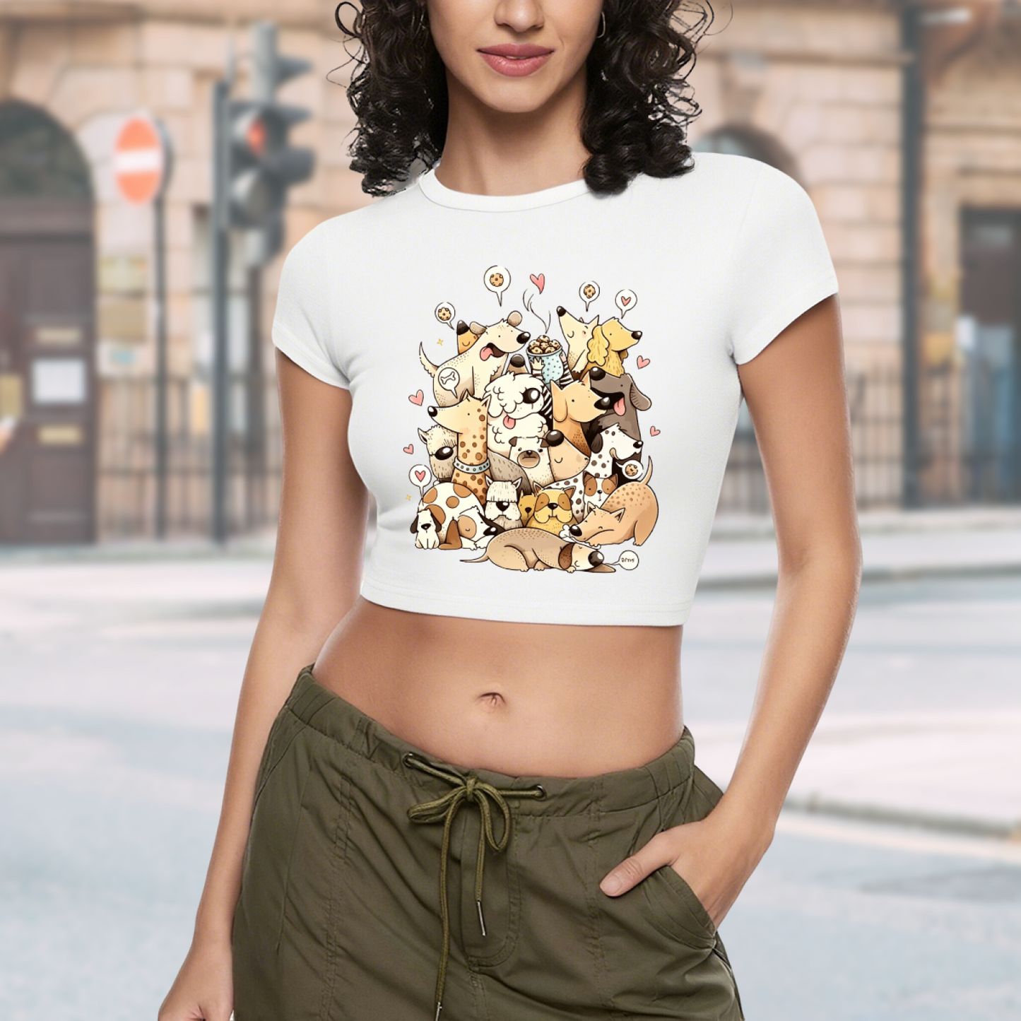 Pile of Cute Puppies Doodle Y2K Crop Top