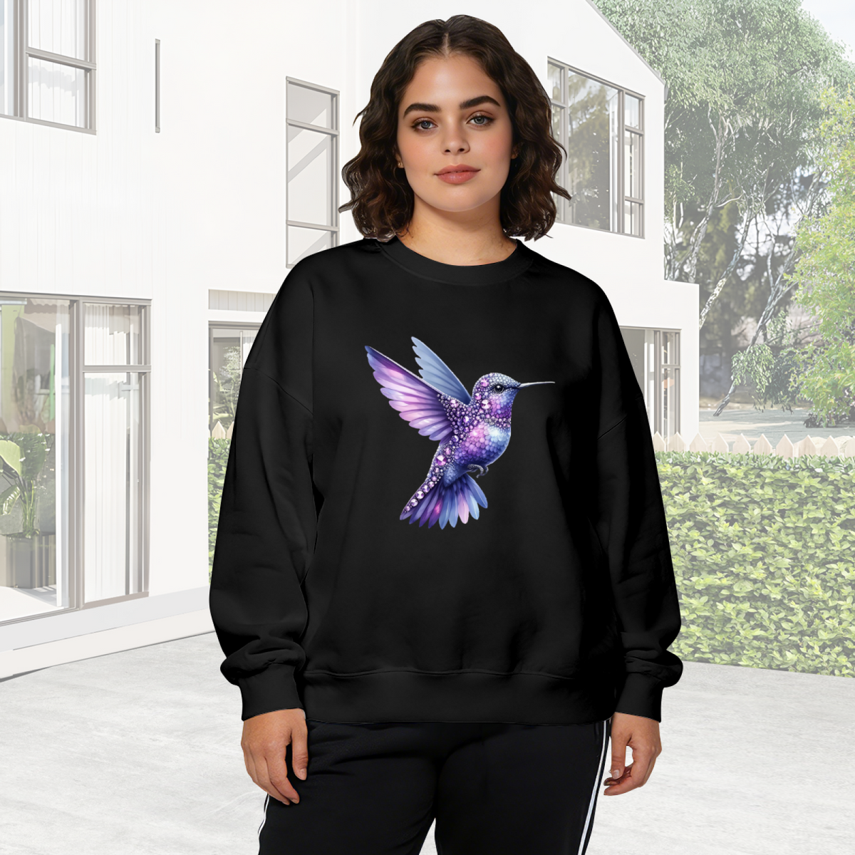 Sparkling Galaxy Purple?Blue Hummingbird Crewneck Sweatshirt