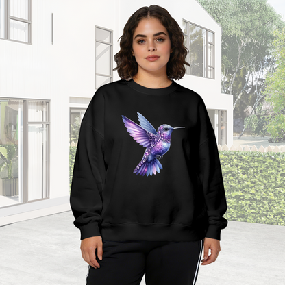 Sparkling Galaxy Purple?Blue Hummingbird Crewneck Sweatshirt