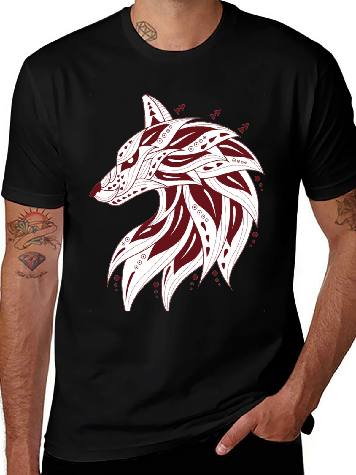 Tribal Wolf Graphic Tee - Mens Black T-Shirt