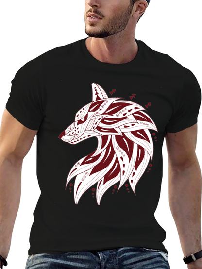 Tribal Wolf Graphic Tee - Mens Black T-Shirt
