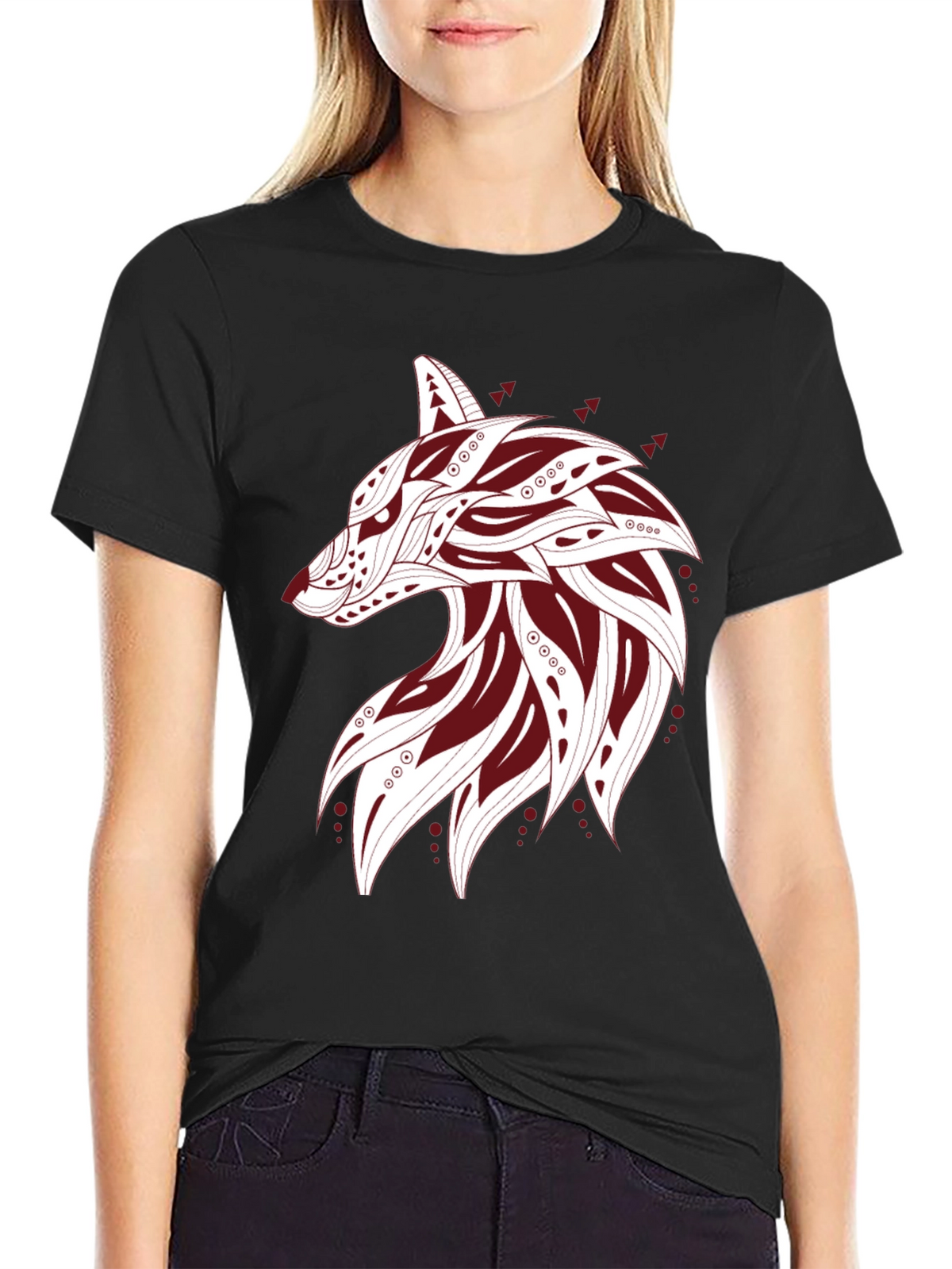 Tribal Wolf Graphic Tee - Mens Black T-Shirt