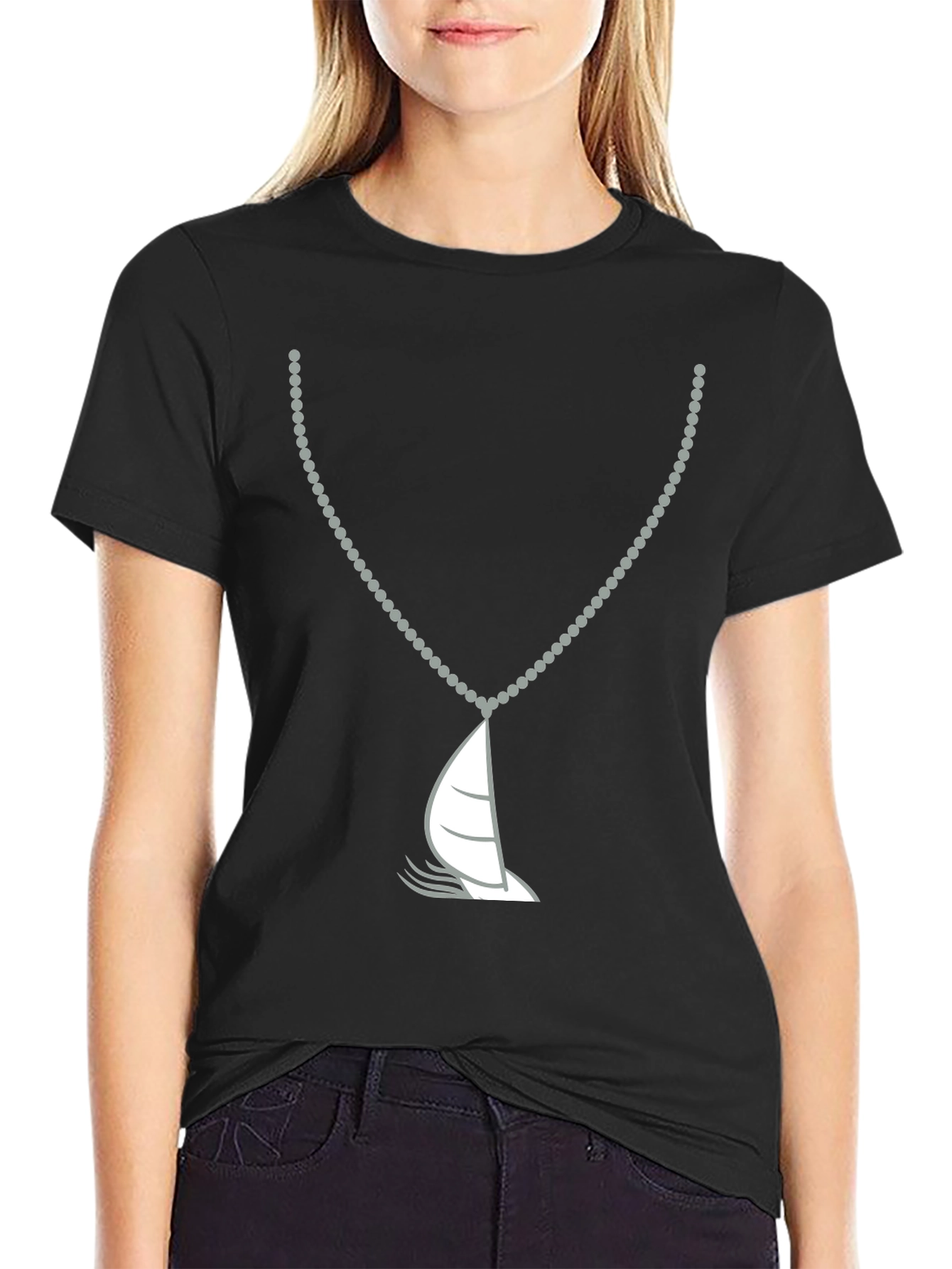 Nautical Sailboat Necklace Graphic Tee - Black