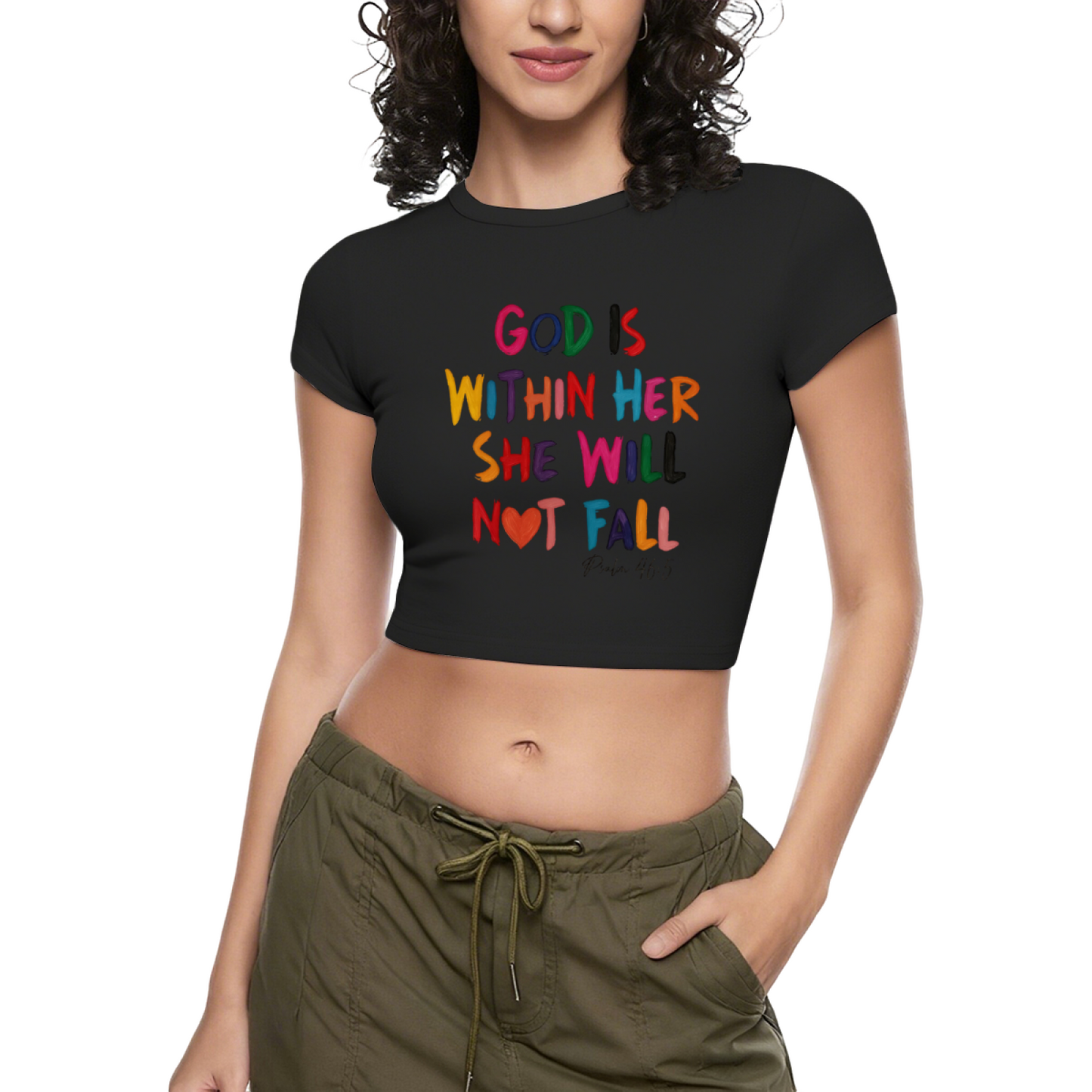 God Is Within Her Colorful Letter Crop Top ¨C Inspirational Faith Women¡¯s Slim Tee