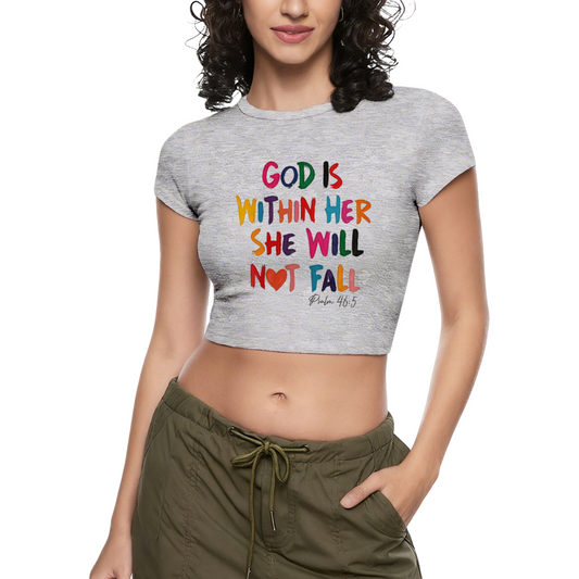 God Is Within Her Colorful Letter Crop Top ¨C Inspirational Faith Women¡¯s Slim Tee