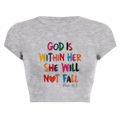God Is Within Her Colorful Letter Crop Top ¨C Inspirational Faith Women¡¯s Slim Tee