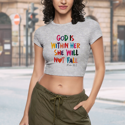 God Is Within Her Colorful Letter Crop Top ¨C Inspirational Faith Women¡¯s Slim Tee