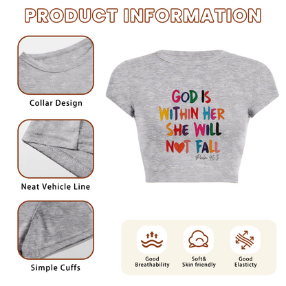 God Is Within Her Colorful Letter Crop Top ¨C Inspirational Faith Women¡¯s Slim Tee