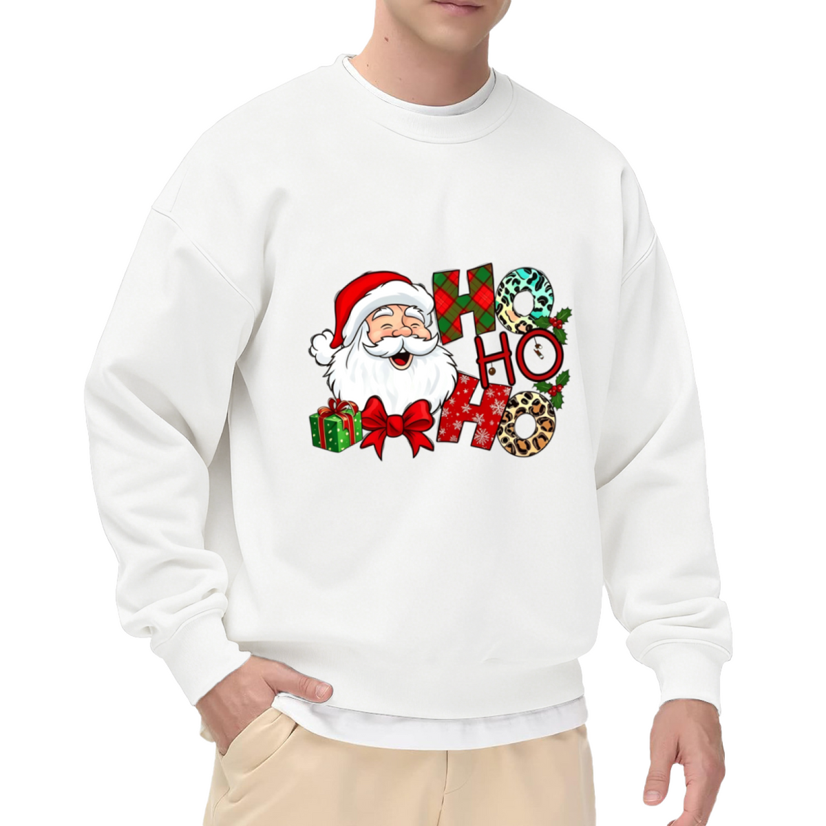 Retro Ho Ho Ho Santa Christmas Graphic Crewneck Sweatshirt
