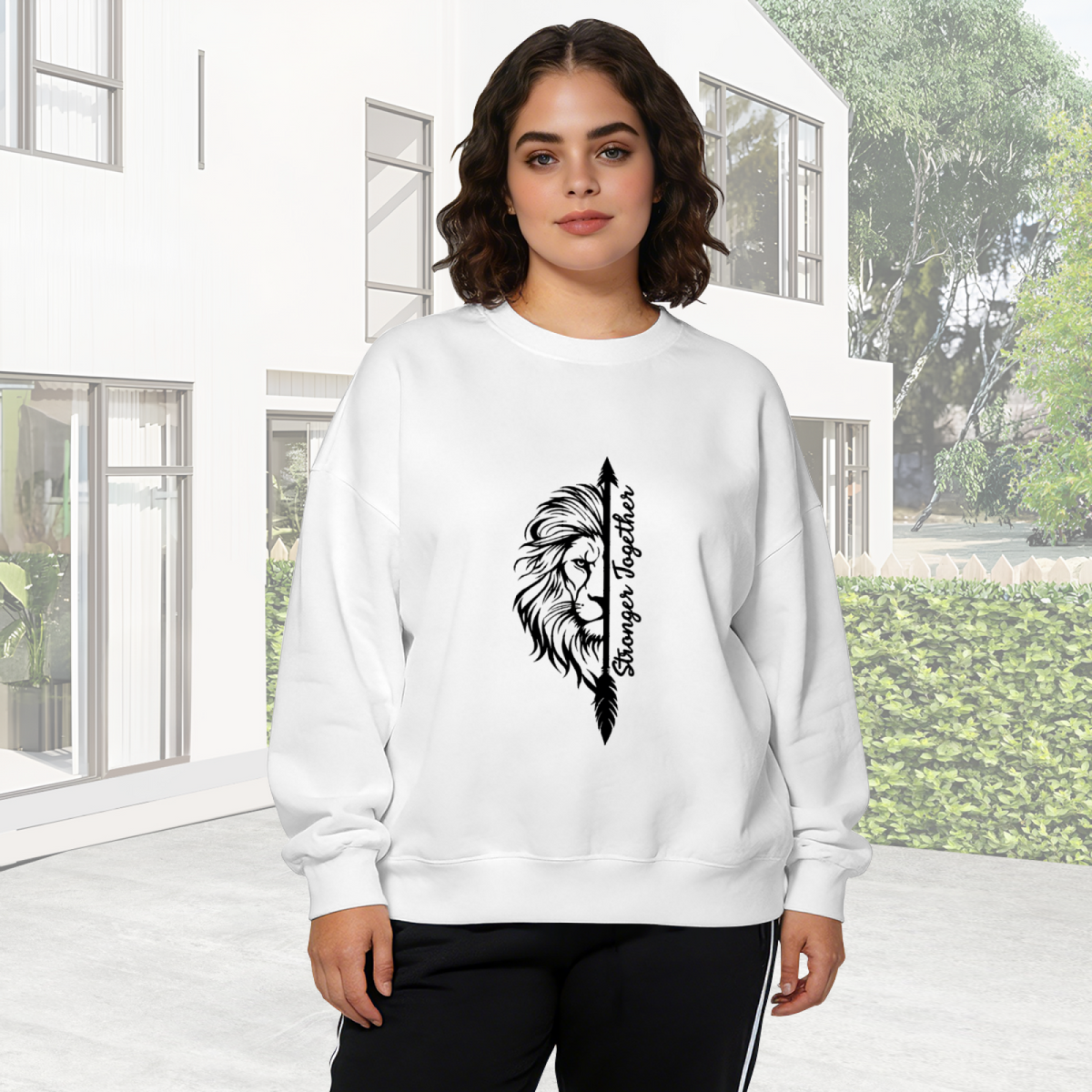 Strong Together Male Lion Arrow Line Art Crewneck Sweatshirt