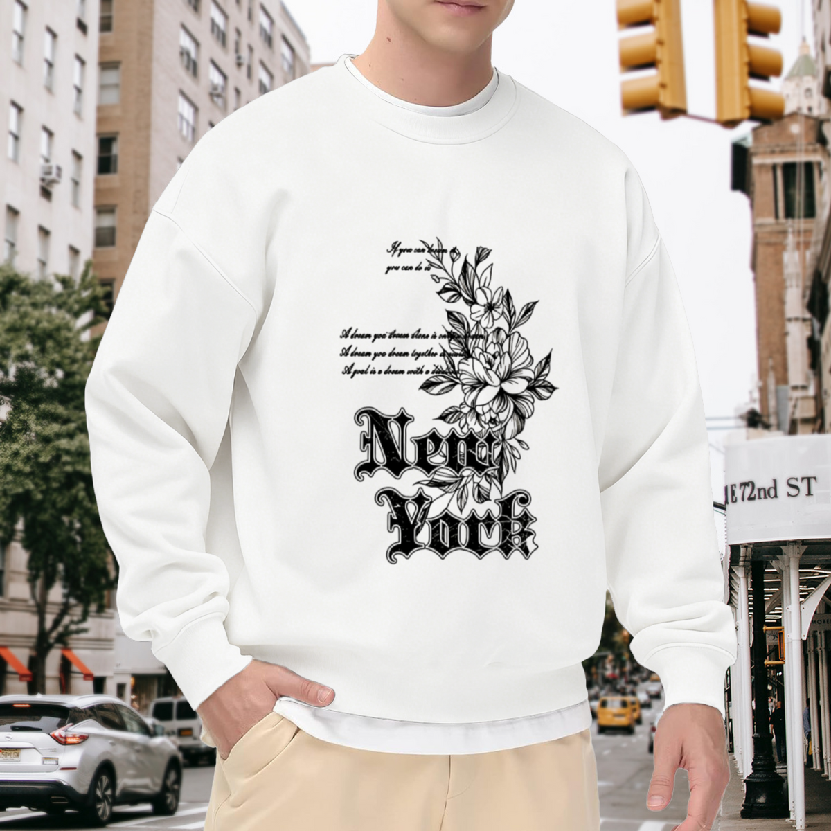 Gothic Floral New York Vintage Art Crewneck Sweatshirt