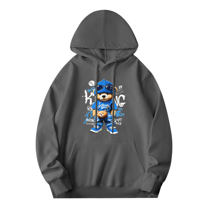 Hip?Hop Cool Blue Teddy Bear Graphic Hoodie