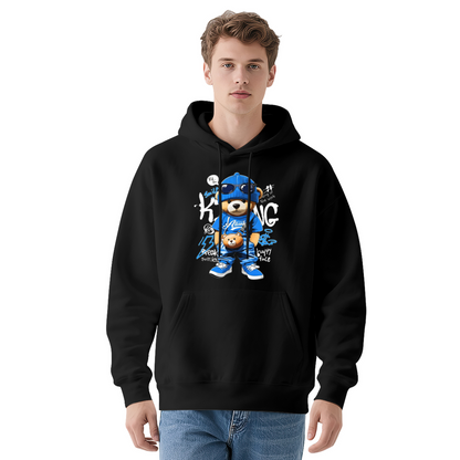 Hip?Hop Cool Blue Teddy Bear Graphic Hoodie