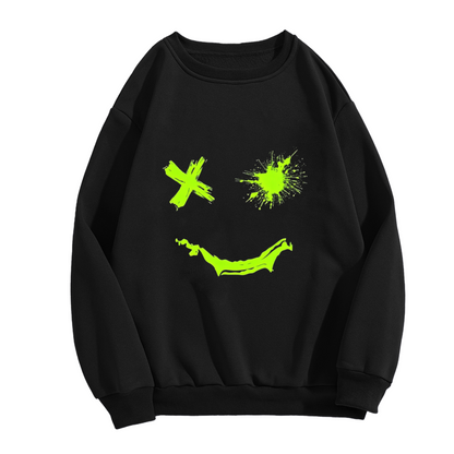 Neon Green Grunge Smiley Face Dark Aesthetic Crewneck Sweatshirt