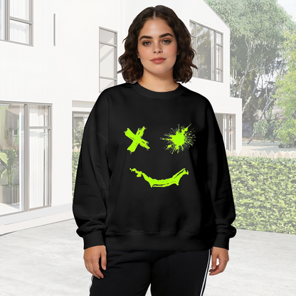 Neon Green Grunge Smiley Face Dark Aesthetic Crewneck Sweatshirt