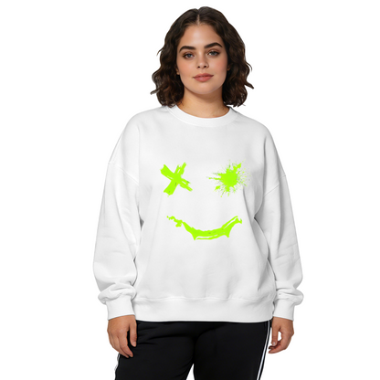 Neon Green Grunge Smiley Face Dark Aesthetic Crewneck Sweatshirt