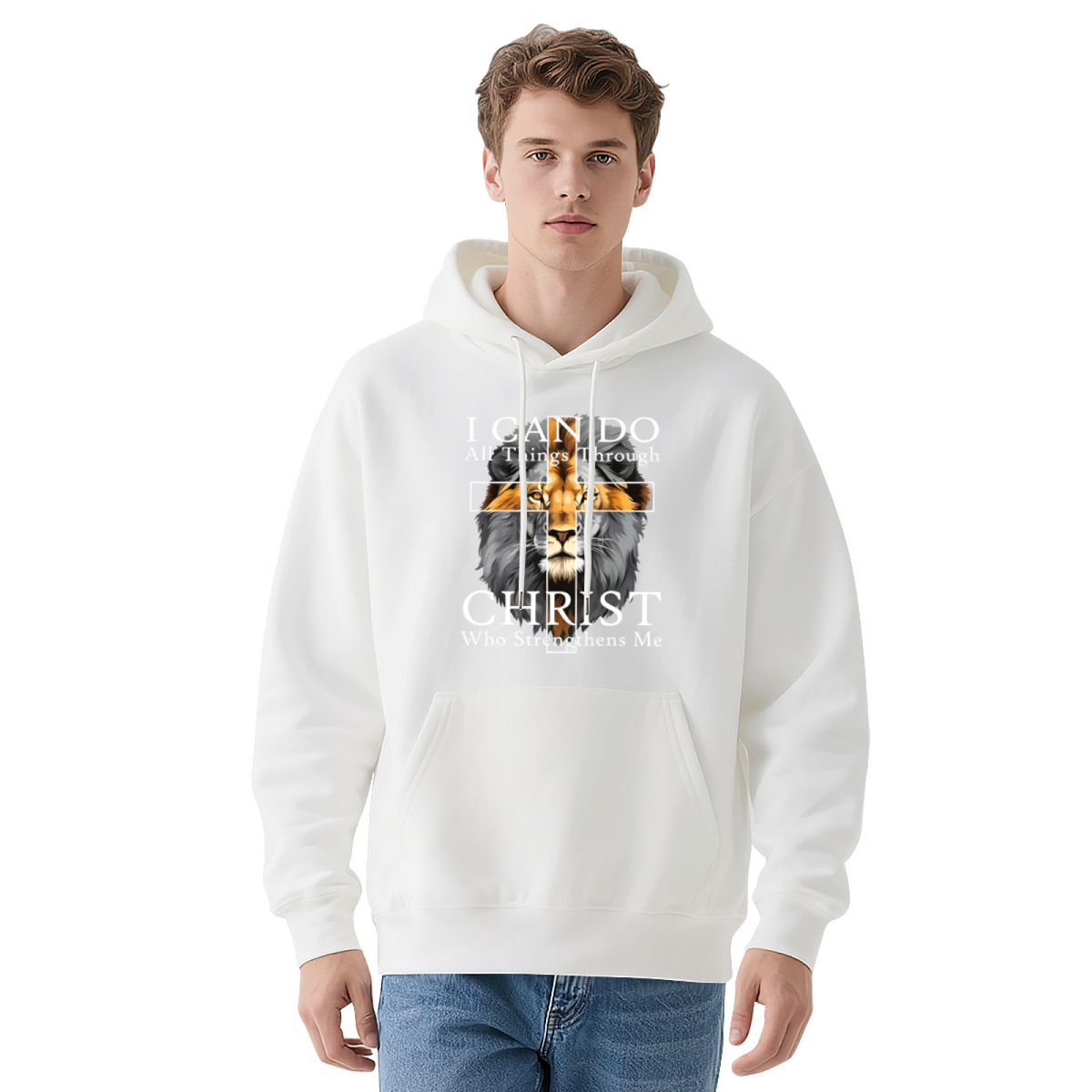 I Can Do All Things Through Christ Lion Cross Faith Hoodie