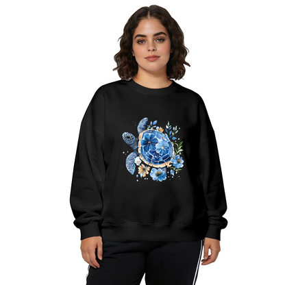 Watercolor Blue Sea Turtle & Blooms Crewneck Sweatshirt