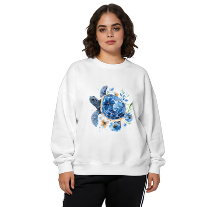 Watercolor Blue Sea Turtle & Blooms Crewneck Sweatshirt
