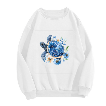 Watercolor Blue Sea Turtle & Blooms Crewneck Sweatshirt