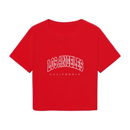 Los Angeles California Varsity Red Crop Tee ¨C Vintage College Streetwear Top