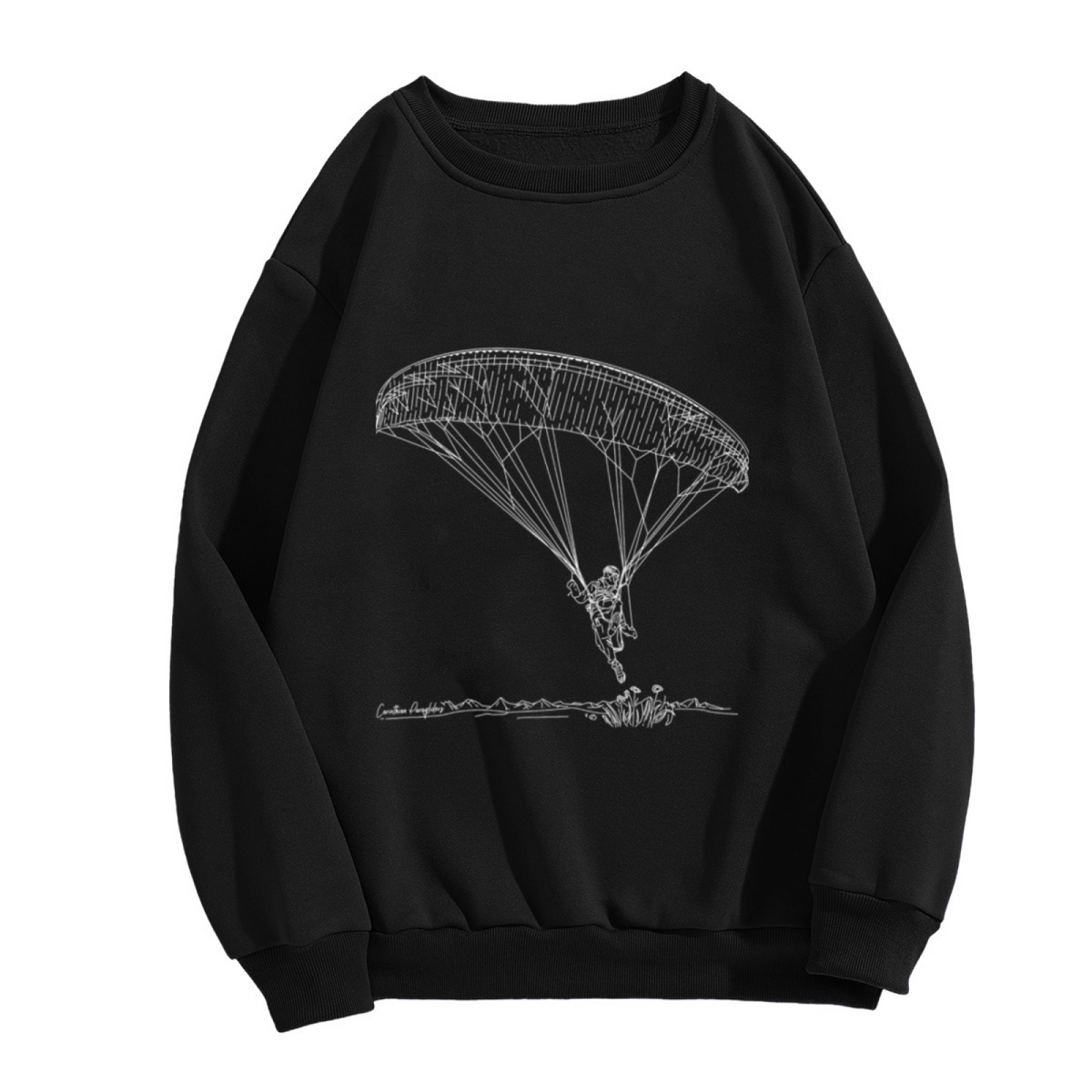 Line Art Paragliding Mountain Outdoor Crewneck Sweatshirt