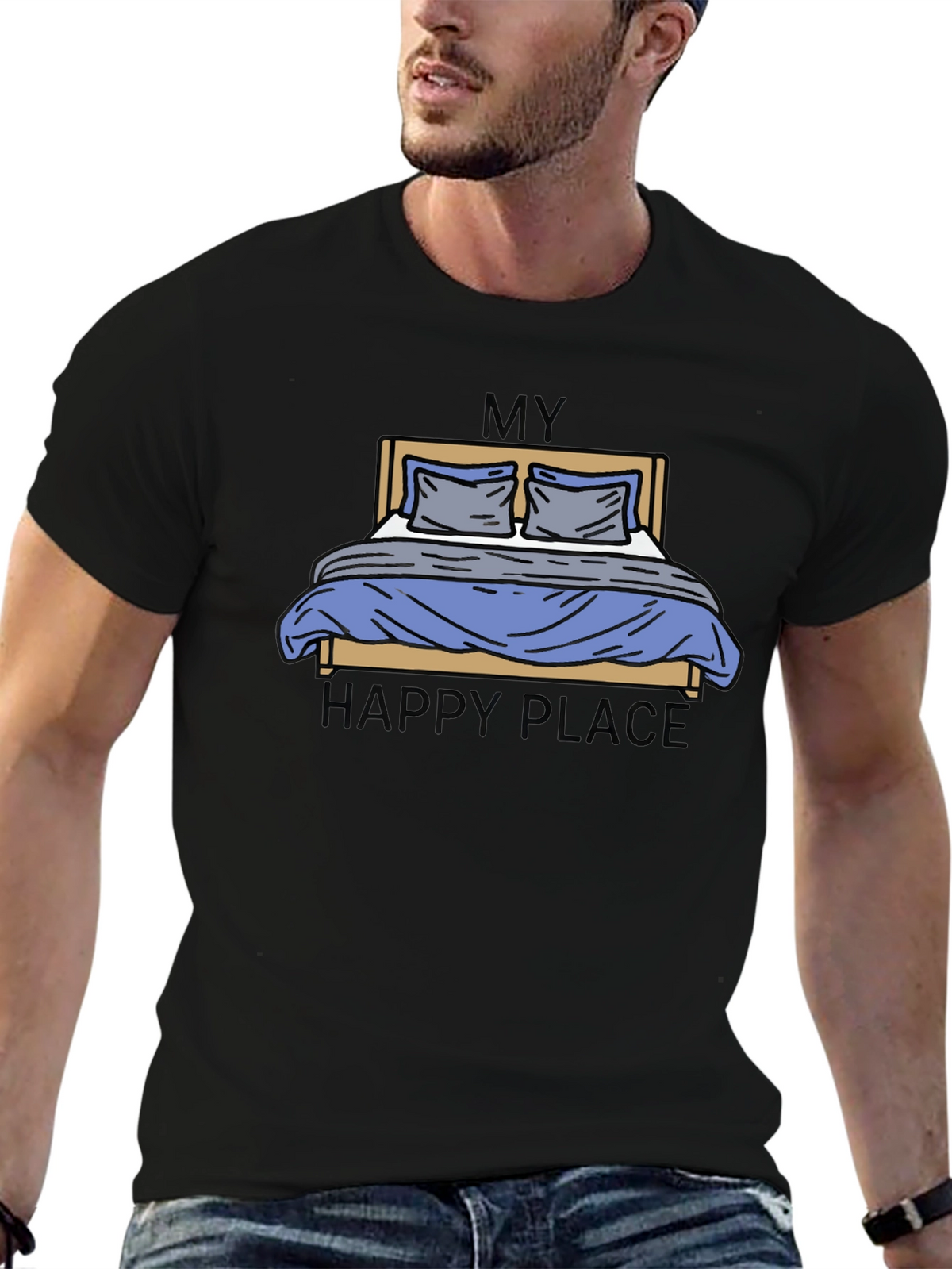 My Happy Place Bed Graphic Tee - Black