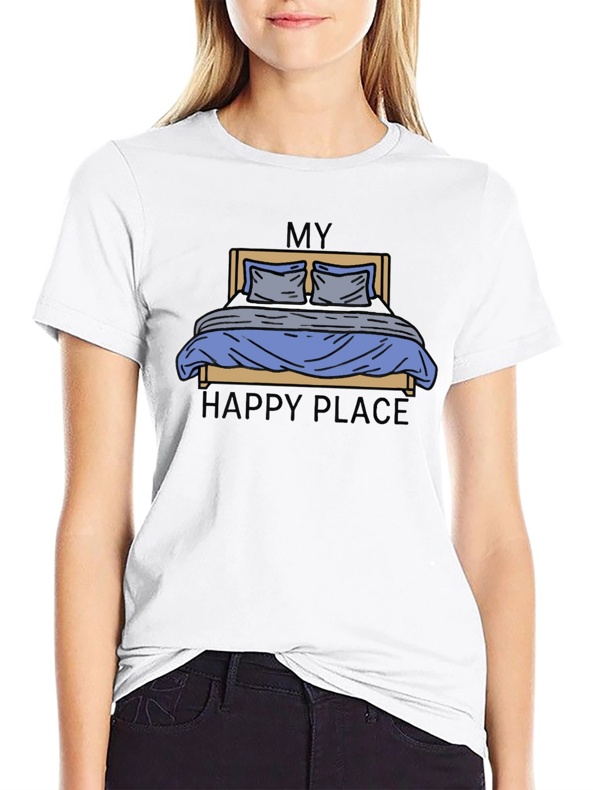 My Happy Place Bed Graphic Tee - Black