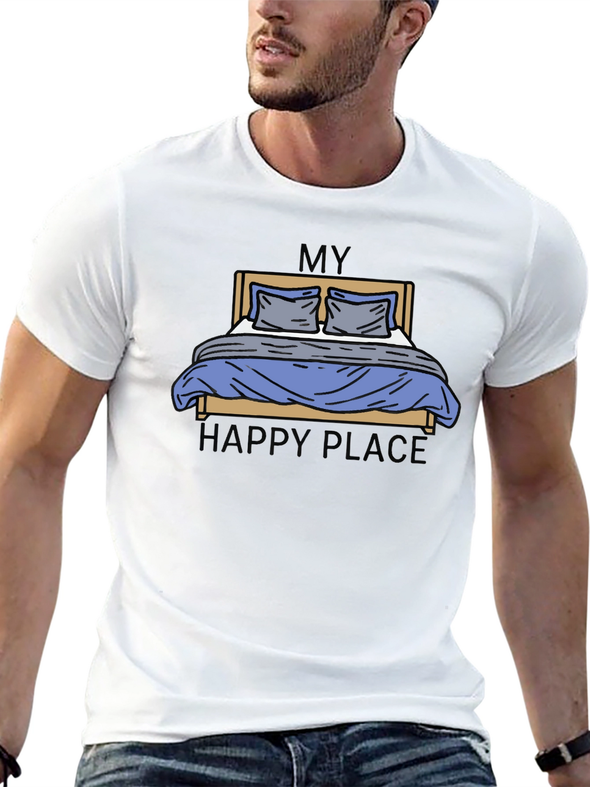 My Happy Place Bed Graphic Tee - Black