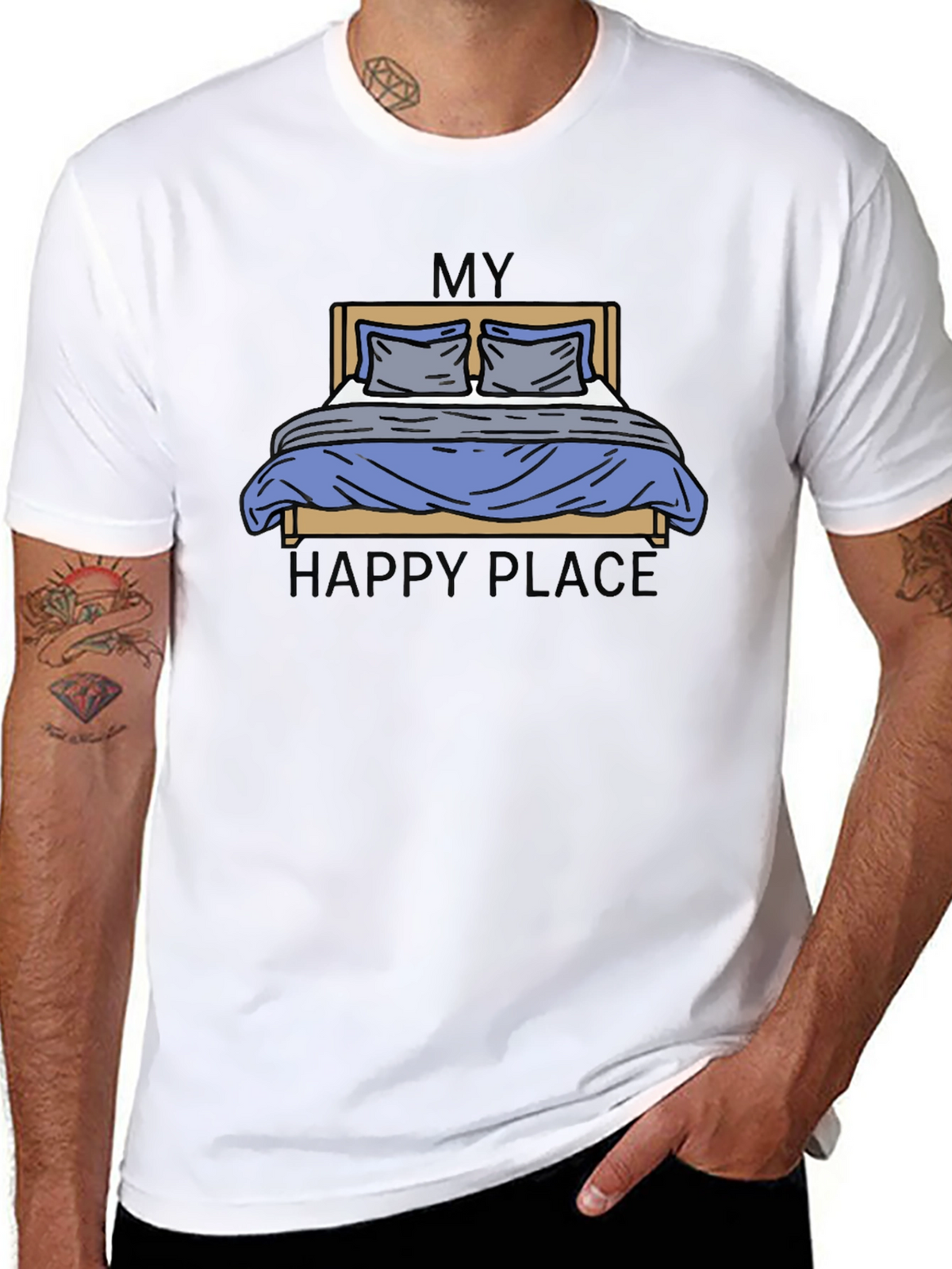 My Happy Place Bed Graphic Tee - Black