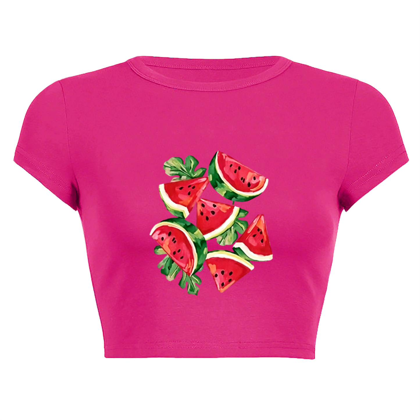 Juicy Watercolor Watermelon Summer Fitted Crop Top