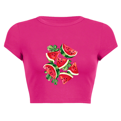 Juicy Watercolor Watermelon Summer Fitted Crop Top