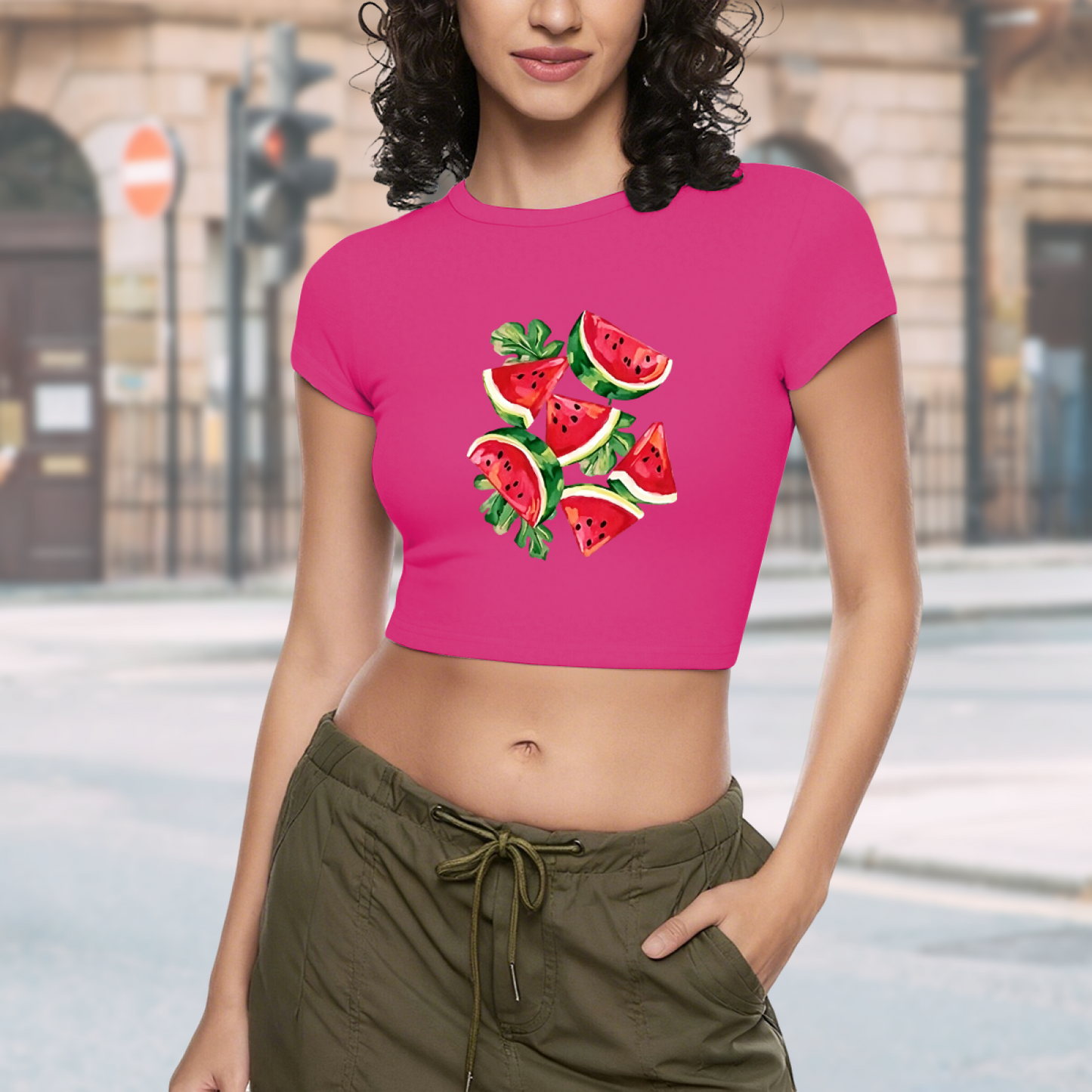 Juicy Watercolor Watermelon Summer Fitted Crop Top