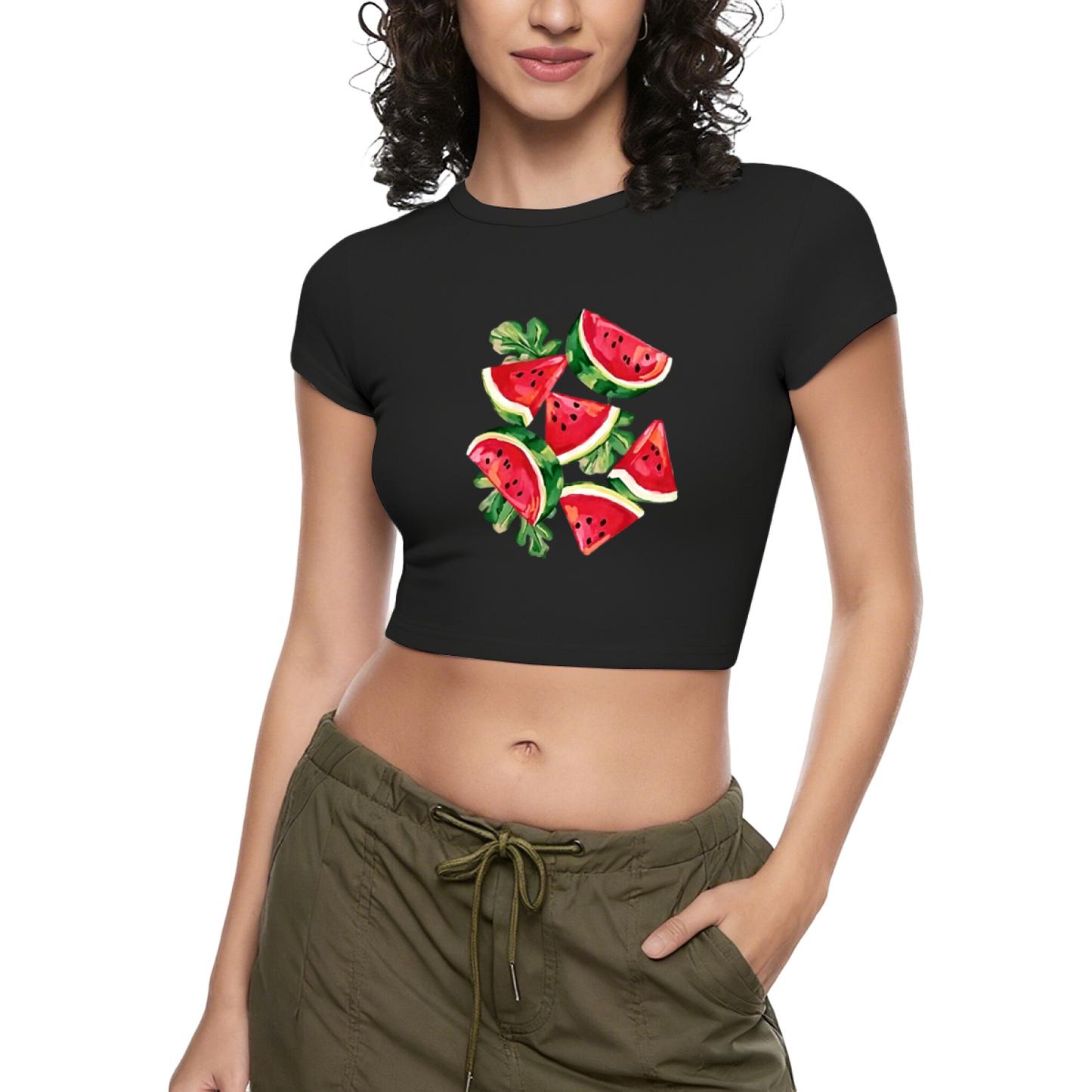 Juicy Watercolor Watermelon Summer Fitted Crop Top