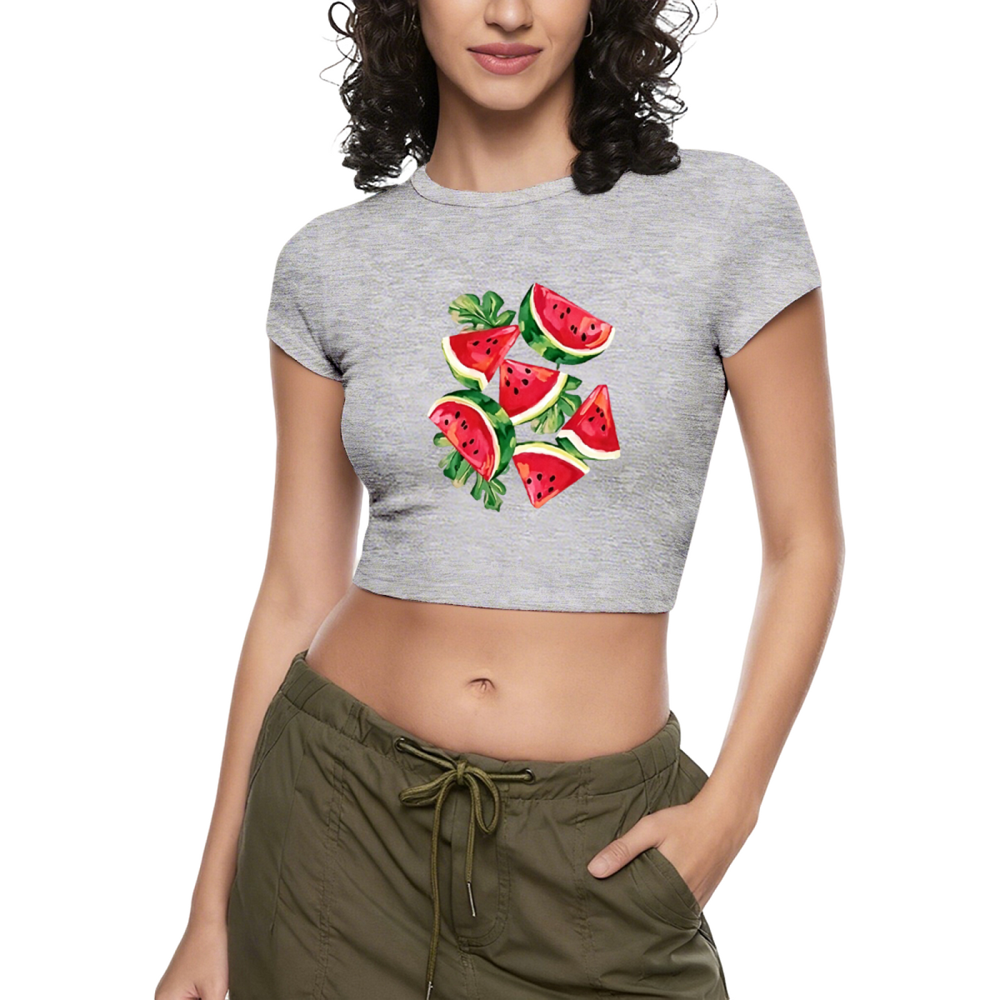 Juicy Watercolor Watermelon Summer Fitted Crop Top