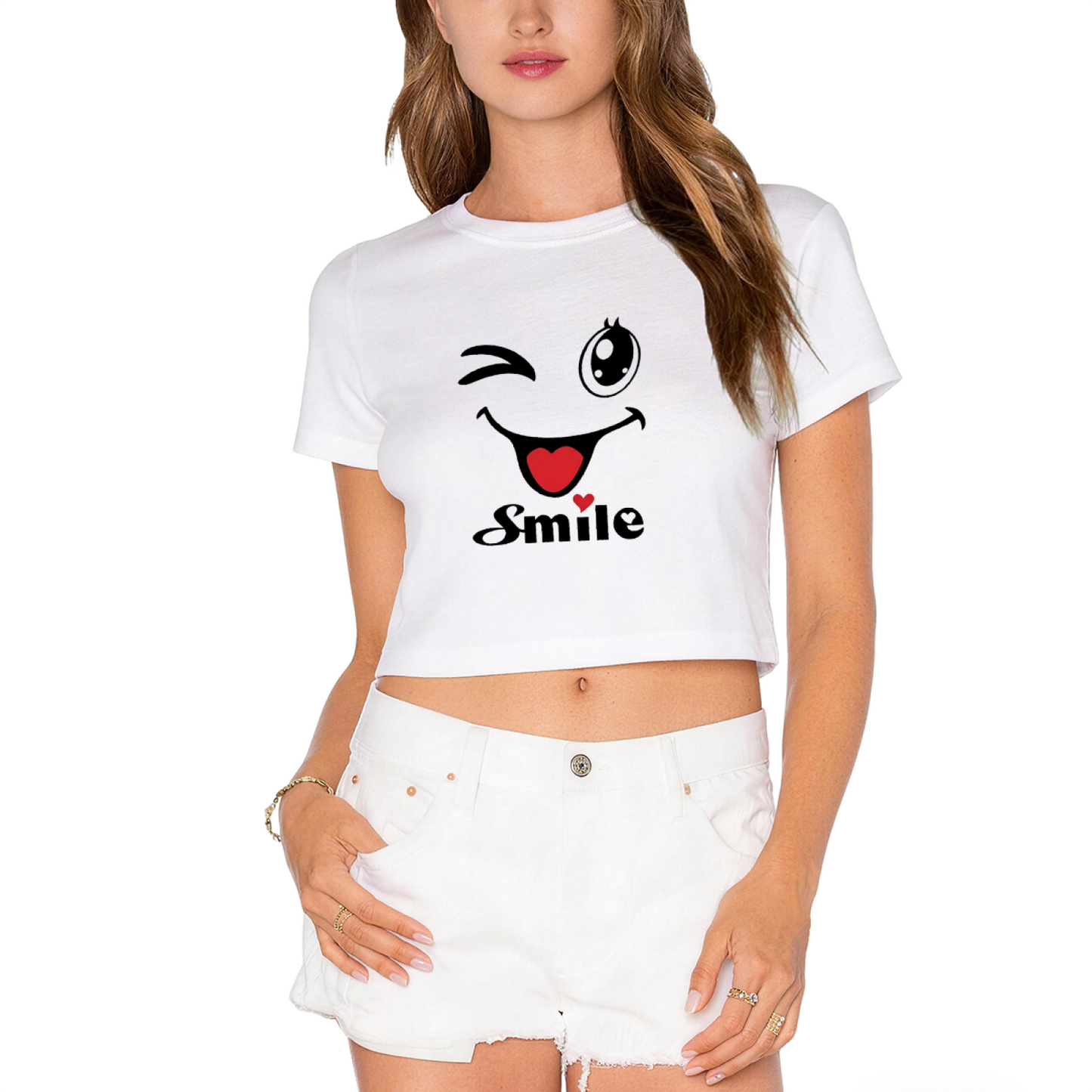 Wink Smile Cute Vibe Pink Crop Tee