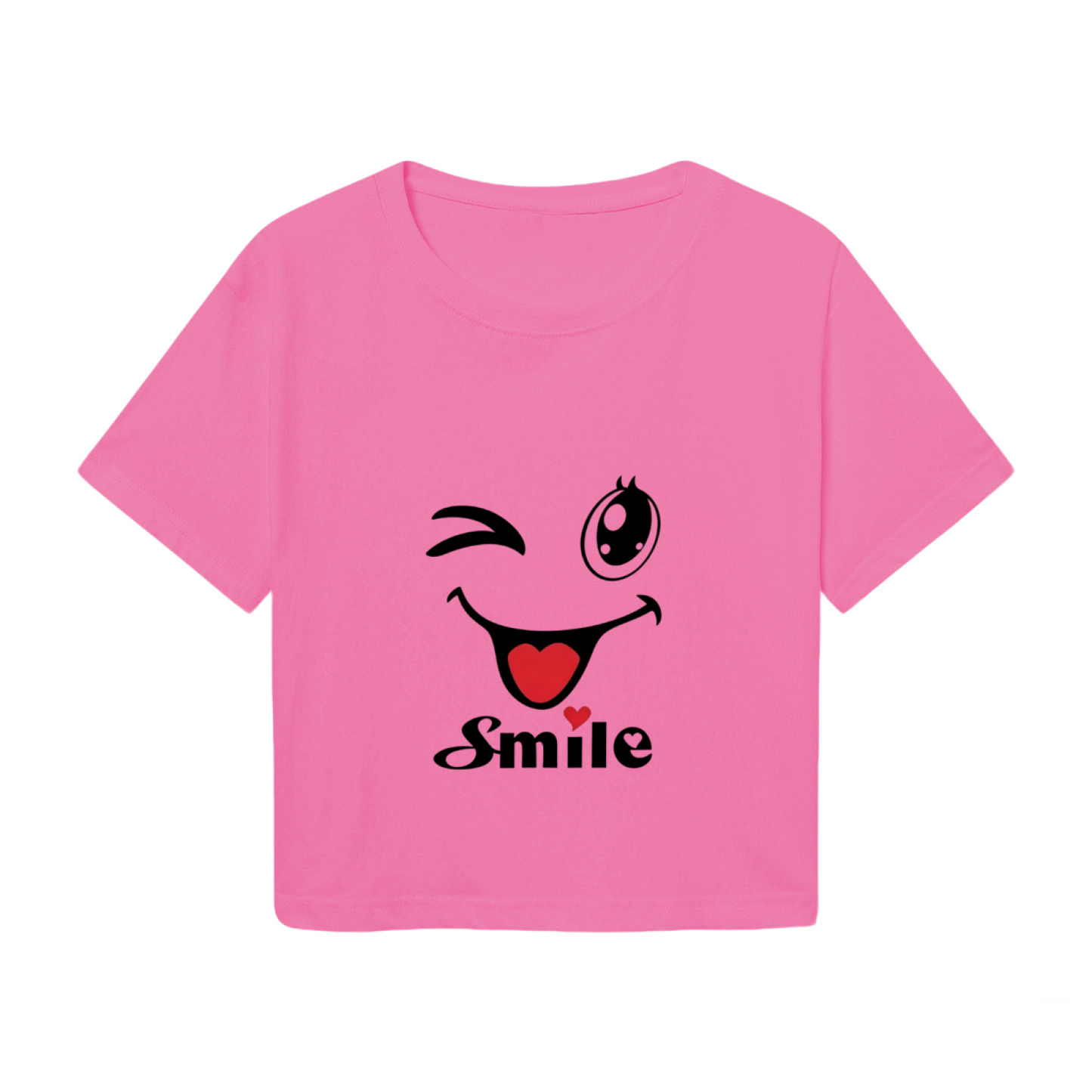 Wink Smile Cute Vibe Pink Crop Tee