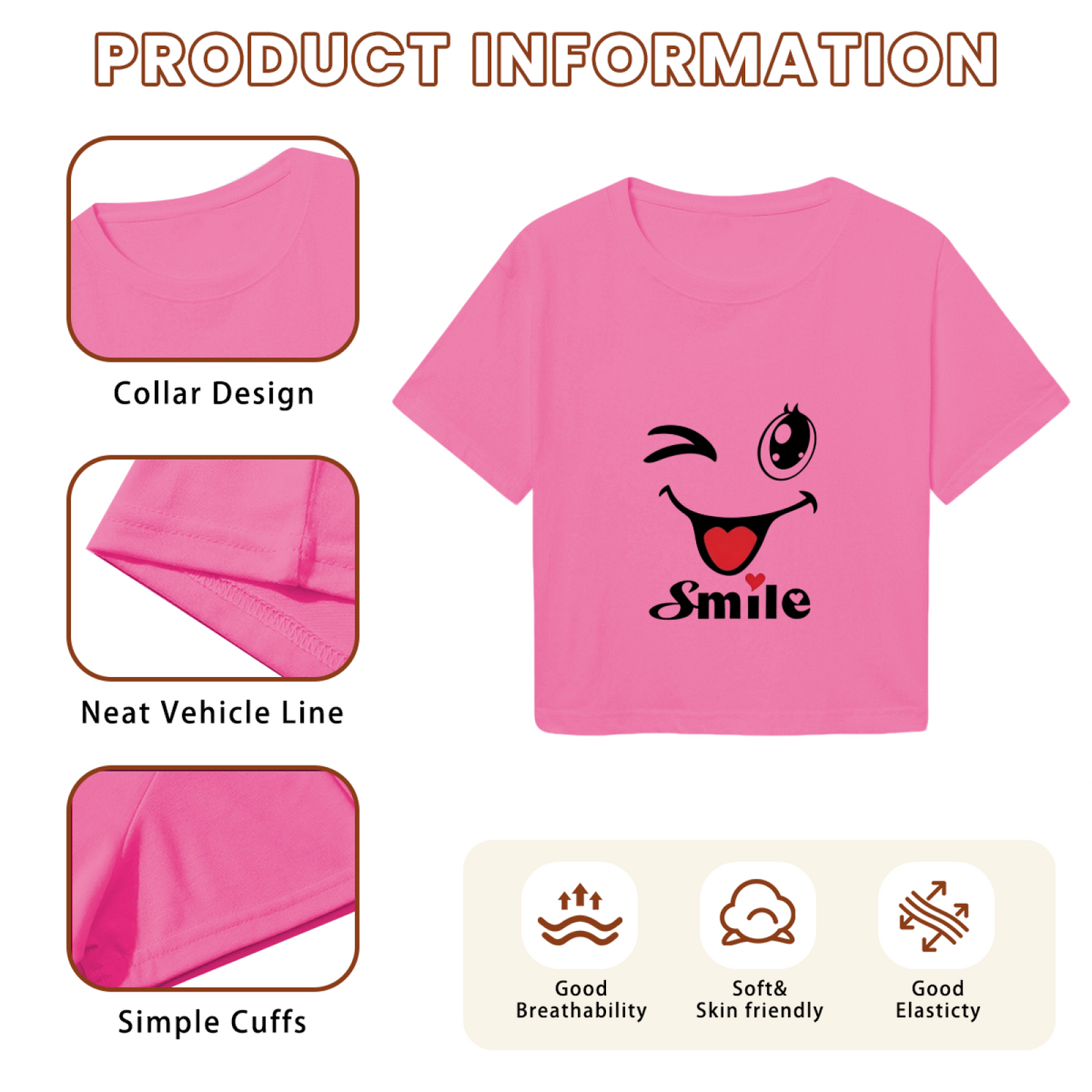 Wink Smile Cute Vibe Pink Crop Tee