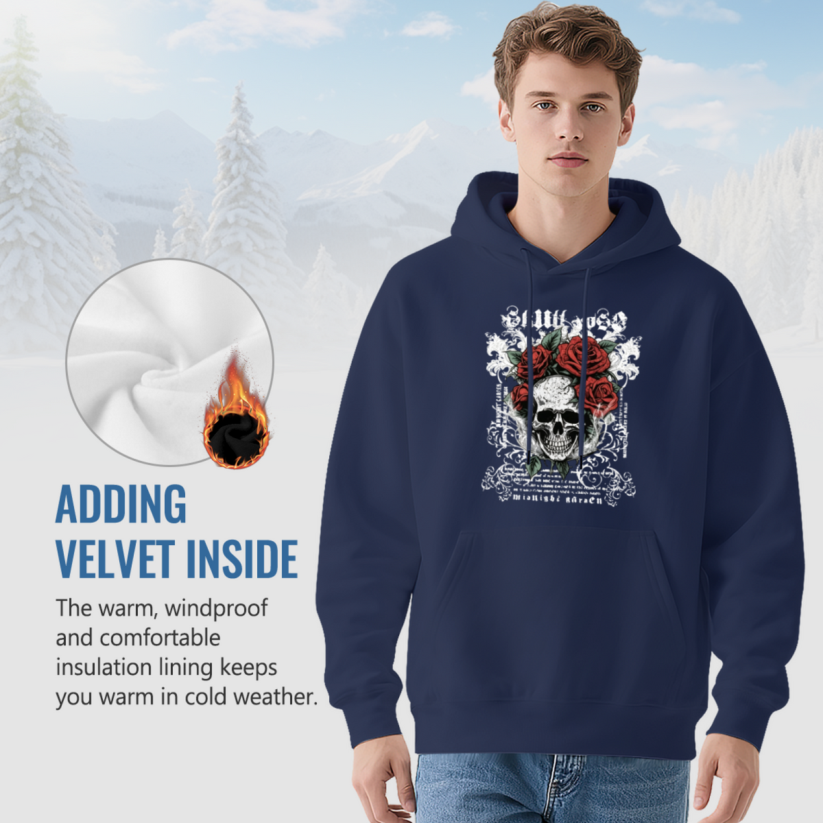 Skull & Red Rose Vintage Gothic Art Print Hoodie