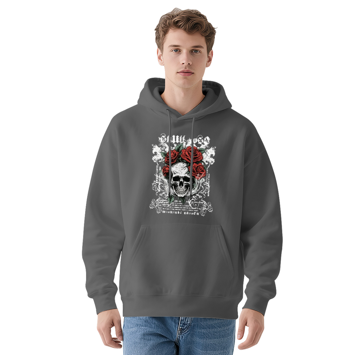 Skull & Red Rose Vintage Gothic Art Print Hoodie