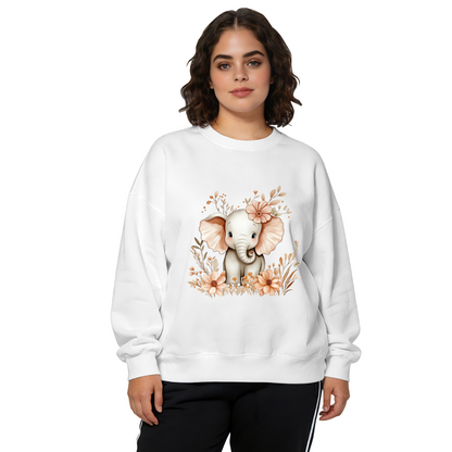 Cute Baby Elephant With Boho Florals Graphic Crewneck Sweatshirt