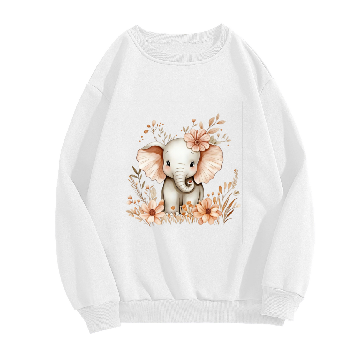 Cute Baby Elephant With Boho Florals Graphic Crewneck Sweatshirt