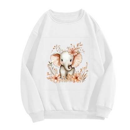 Cute Baby Elephant With Boho Florals Graphic Crewneck Sweatshirt